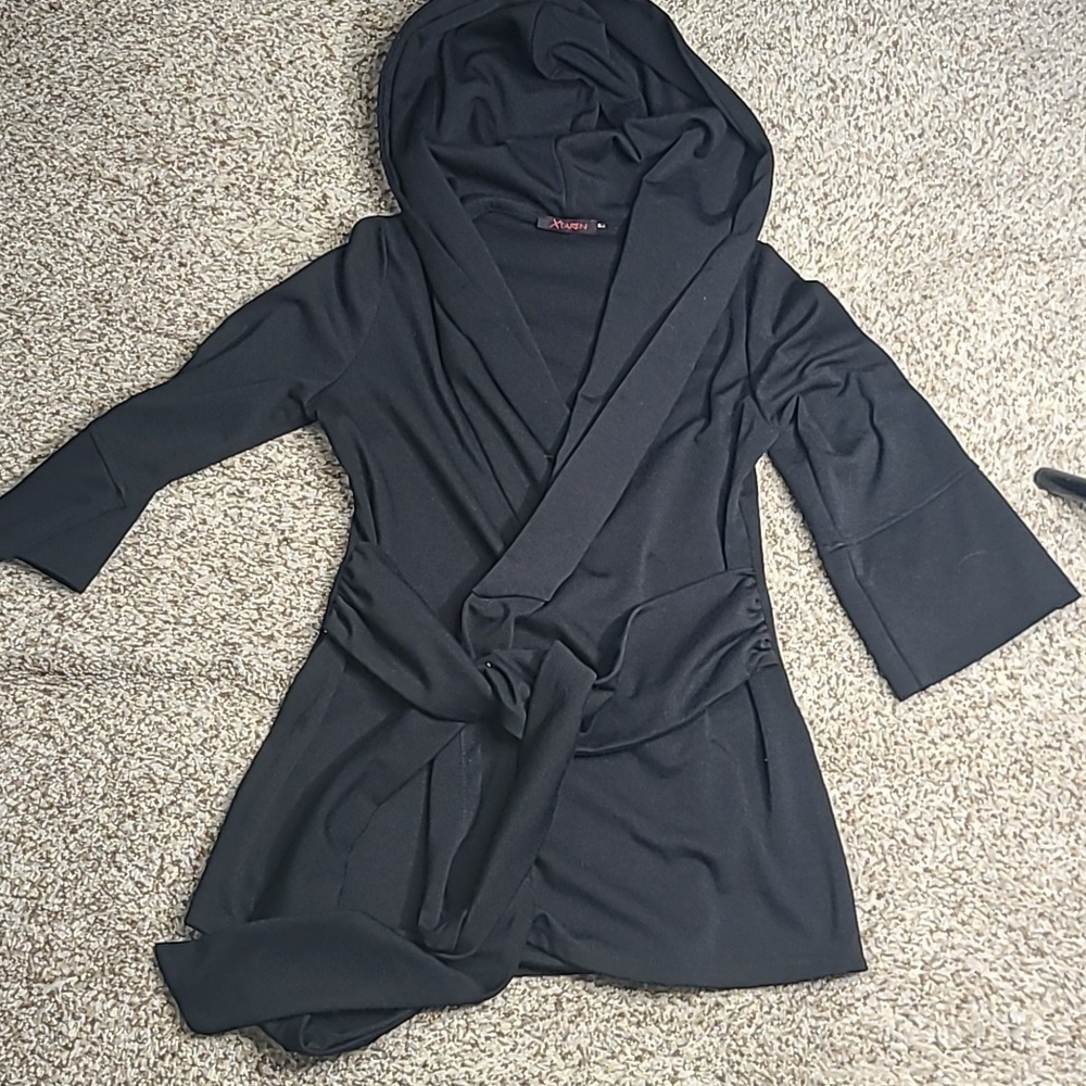 X Taren Tie-Front Hooded Sweater Jacket